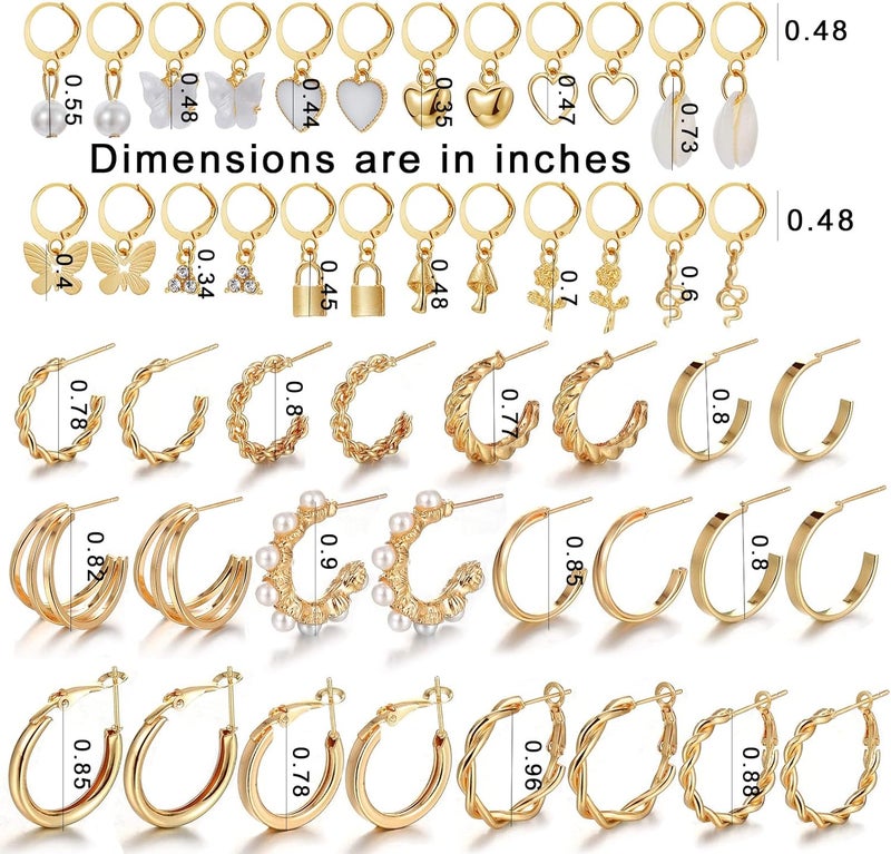 IFKM 24 Pairs Gold Hoop Earrings Set for Women Hypoallergenic Chunky Chain Twisted Open Hoops Dangle Earring Packs for Birthday Party Christmas Fashion Jewelry Gift - Image 5